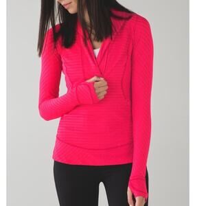Lululemon Think Fast Pullover Stripe Deepest Cranberry Red zip collar pockets 10